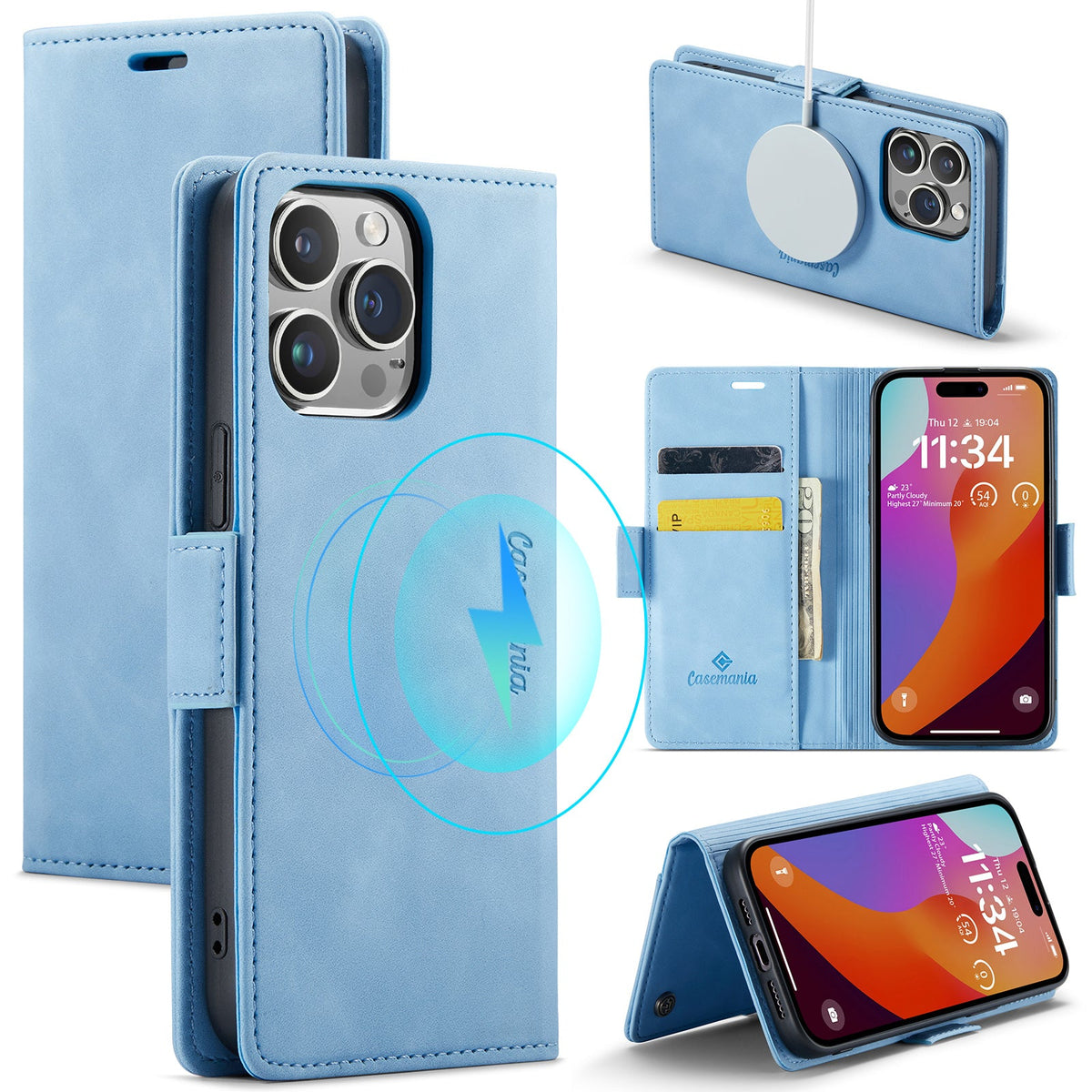 Apple iPhone 15 Pro Max Hoesje - Sky Blue - Portemonnee MagSafe Bookcase