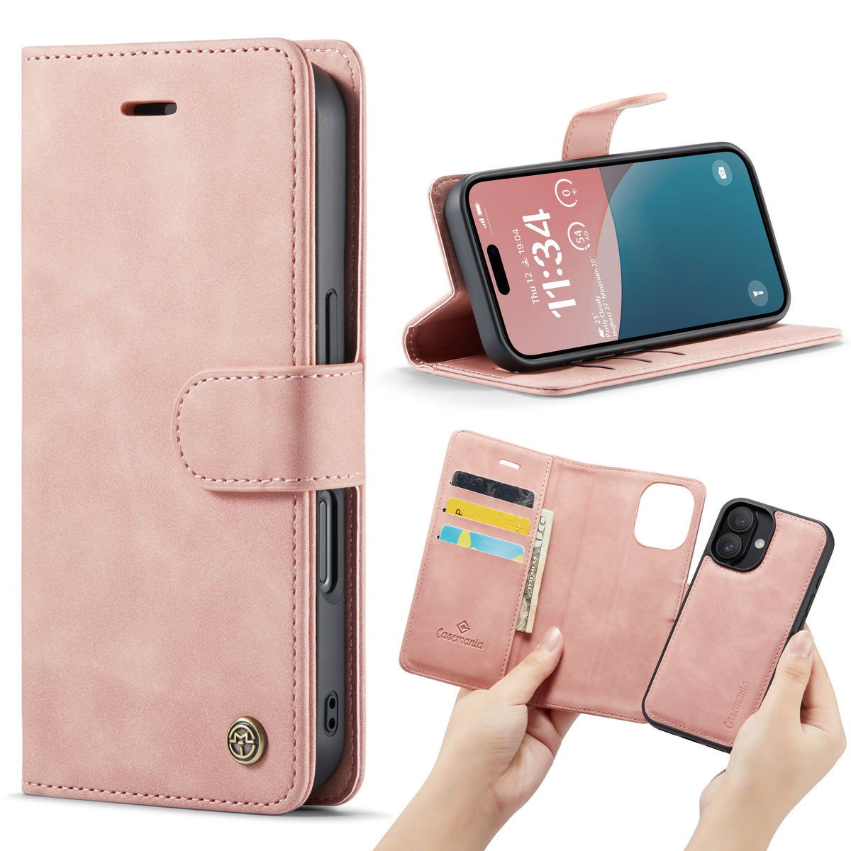 iPhone 16 Hoesje - Pale Pink - 2 in 1 Bookcase