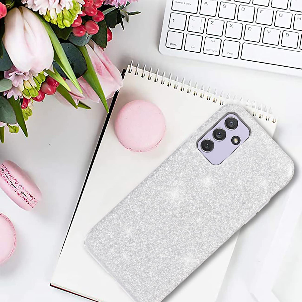 Samsung Galaxy A55 Hoesje - Zilver - Glitter Back Cover