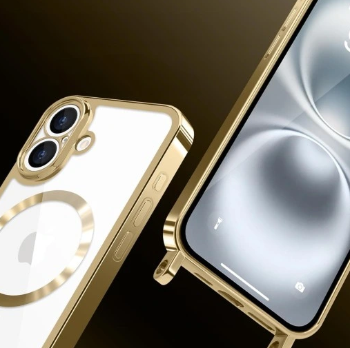 iPhone 17 Hoesje - Goud - Siliconen MagSafe Back Cover met Telefoonkoord