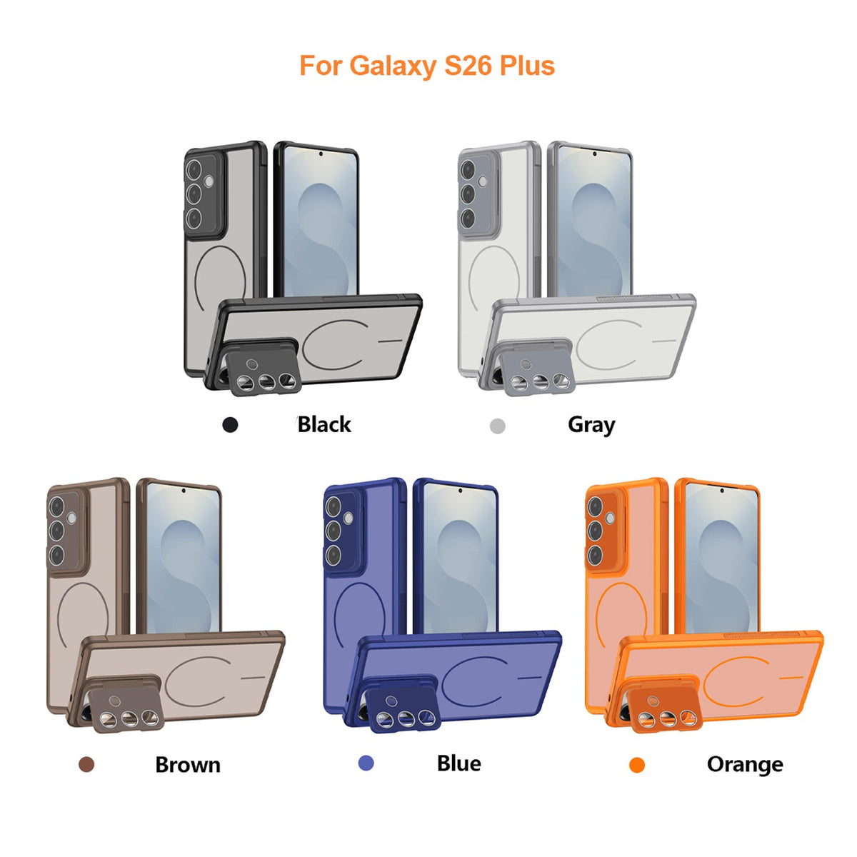 Samsung Galaxy S26 Plus Hoesje - Zwart - Matte Armor MagSafe Back Cover met Kickstand