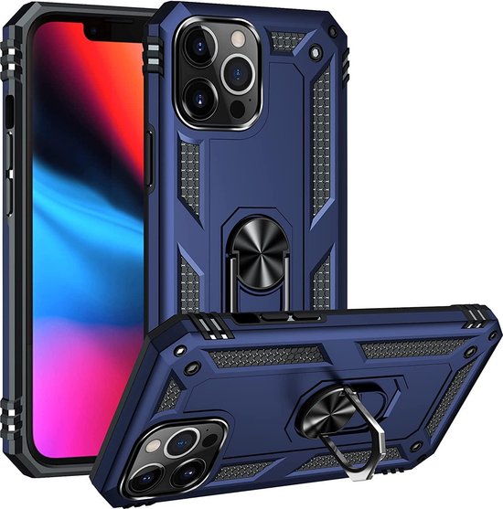 Apple iPhone 13 Pro Max Hoesje - Blauw - Armor Kickstand Back Cover
