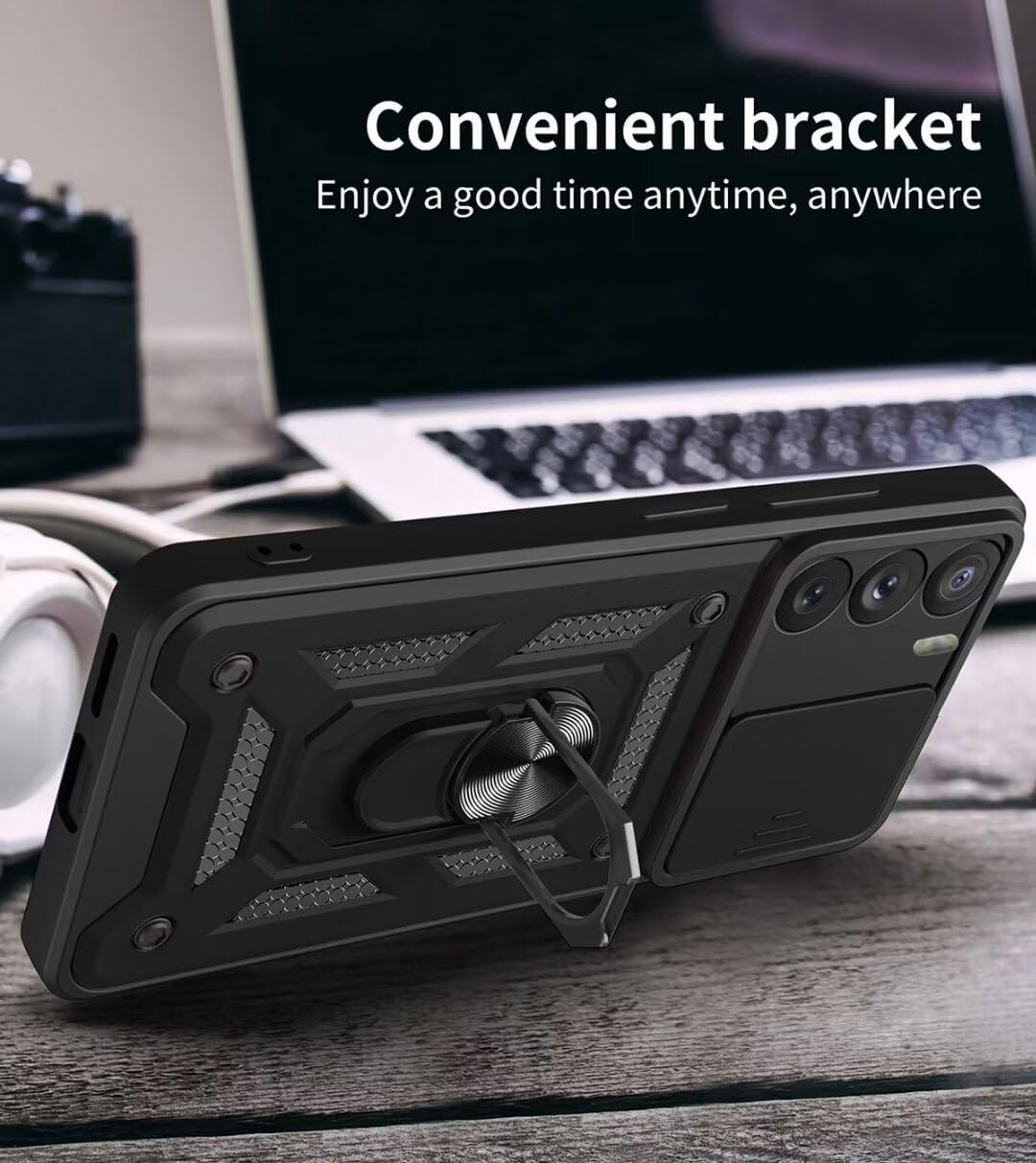OPPO Reno12 Pro Hoesje - Zwart - Armor Kickstand en Camera Bescherming Back Cover
