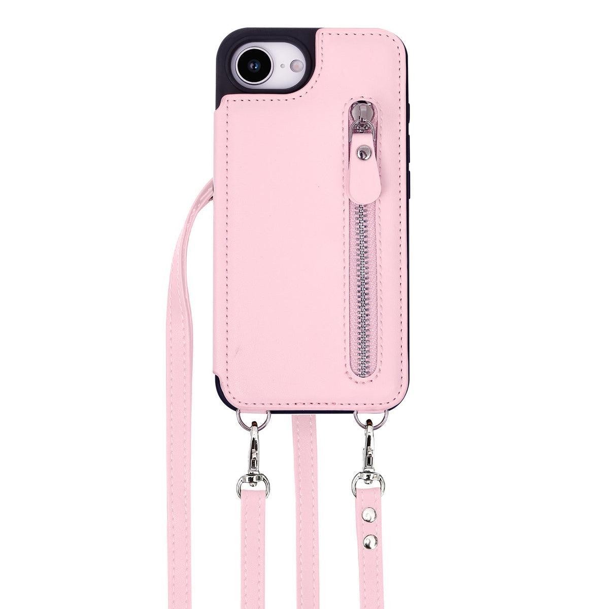Apple iPhone 16e Hoesje - Roze - Luxe Back Cover met Telefoonkoord en Rits