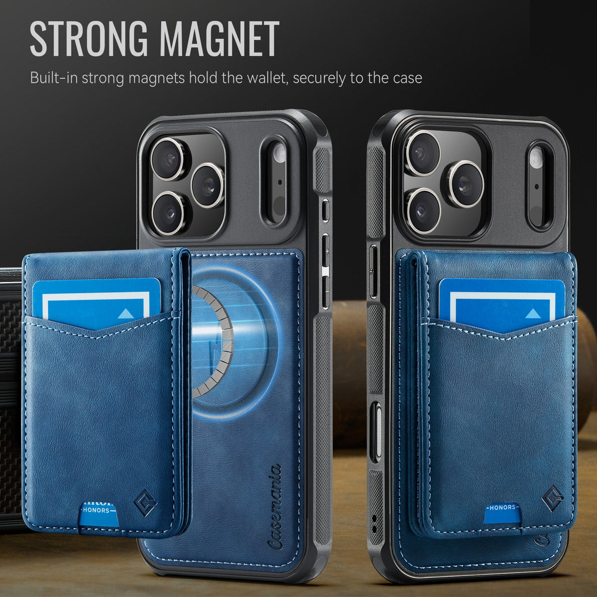 Apple iPhone 18 Pro Max Hoesje - Navy Blue - Luxe Kunstleren MagSafe Back Cover met Pasjeshouder