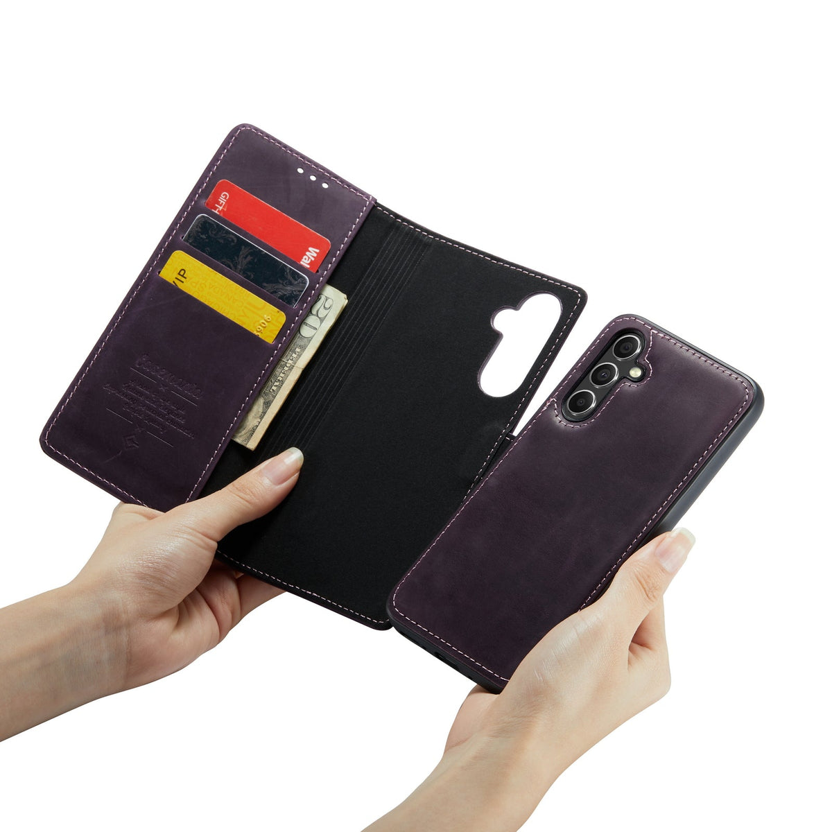 Samsung Galaxy A54 Hoesje - Dark Purple - Echt Leren 2 in 1 Bookcase