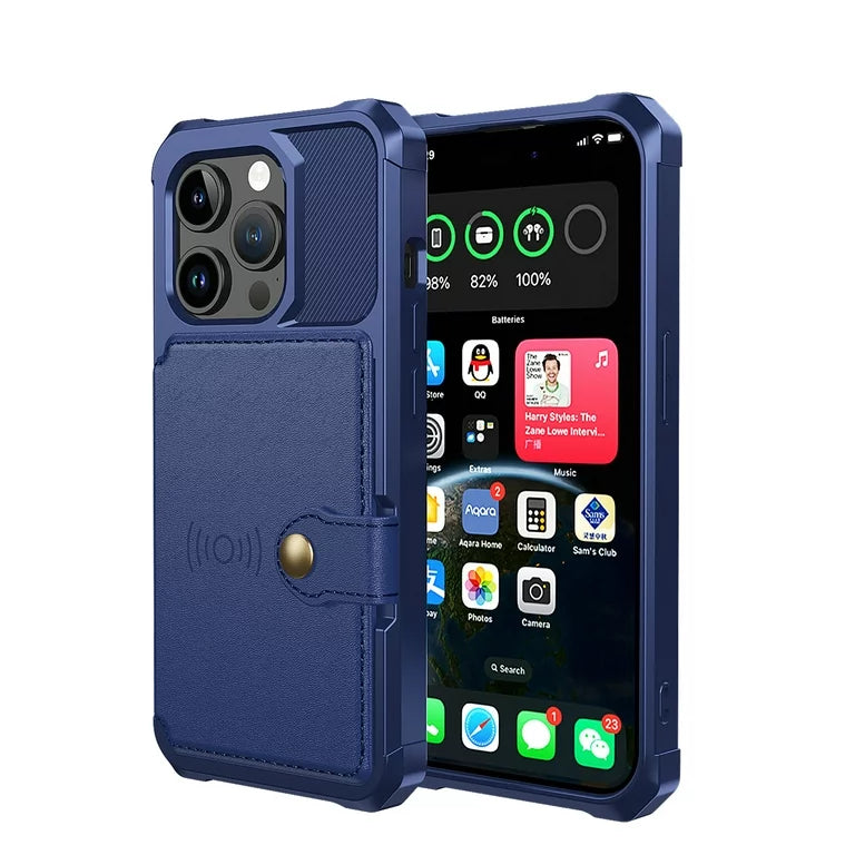 Apple iPhone 15 Pro Hoesje - Blauw - Back Cover met Pasjeshouder