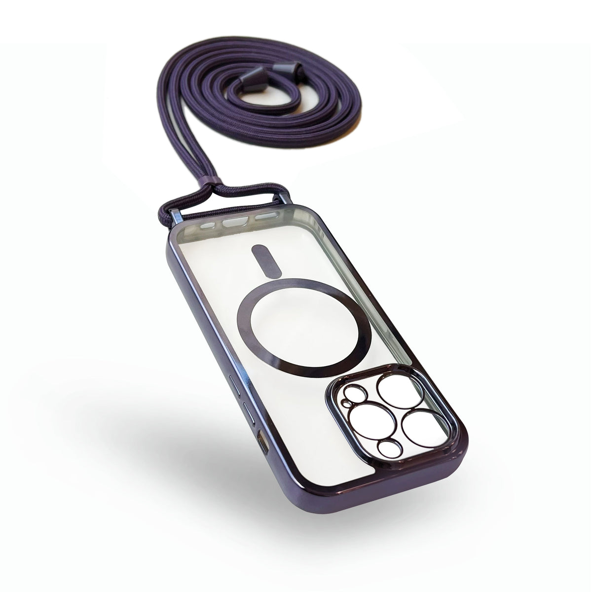 iPhone 14 Pro Hoesje - Paars - Siliconen MagSafe Back Cover met Telefoonkoord