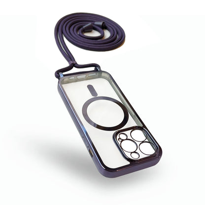 iPhone 14 Pro Hoesje - Paars - Siliconen MagSafe Back Cover met Telefoonkoord