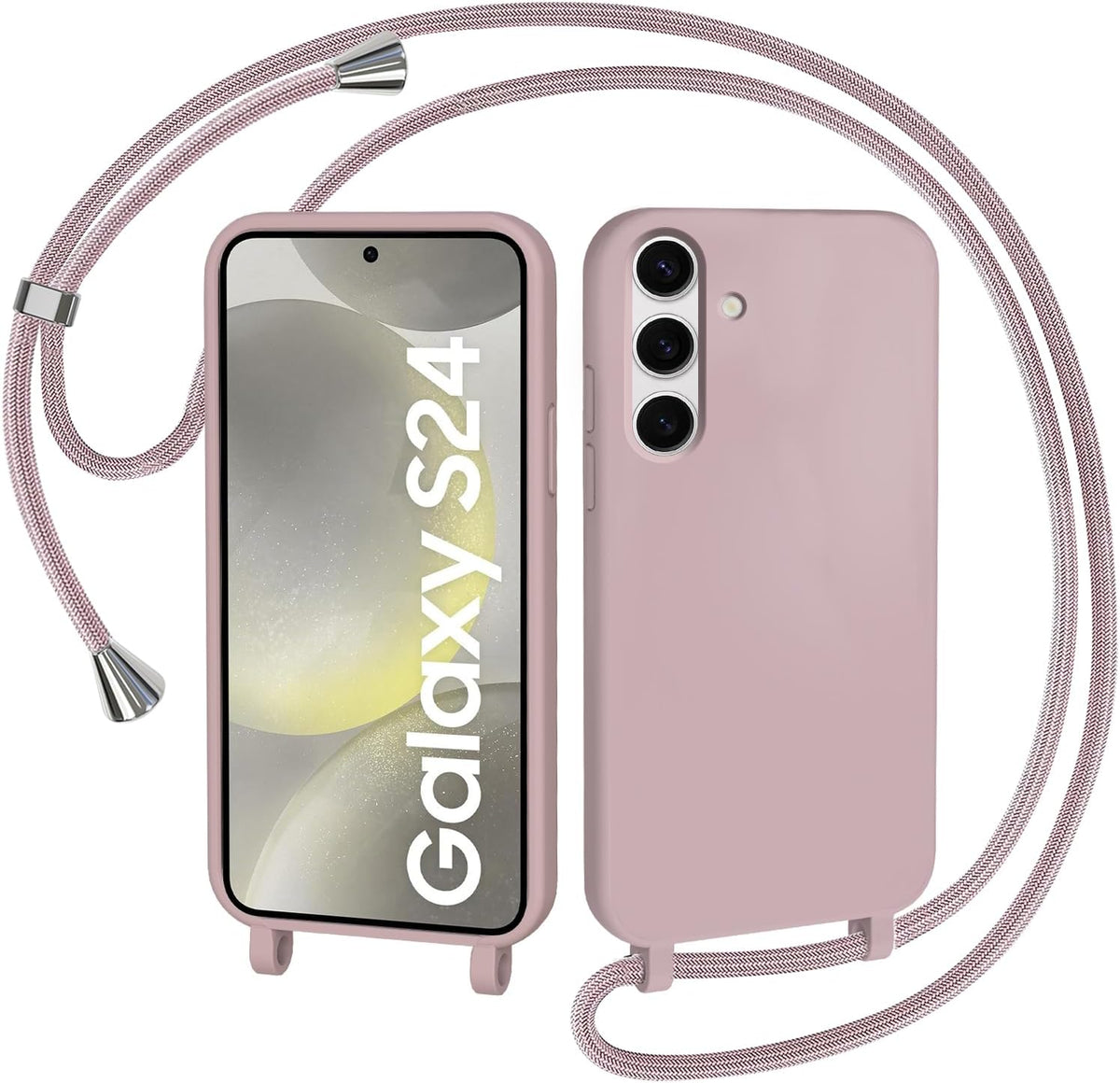 Samsung Galaxy S24 Hoesje - Roze - Siliconen Back Cover met Telefoonkoord