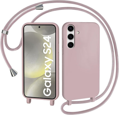Samsung Galaxy S24 Hoesje - Roze - Siliconen Back Cover met Telefoonkoord