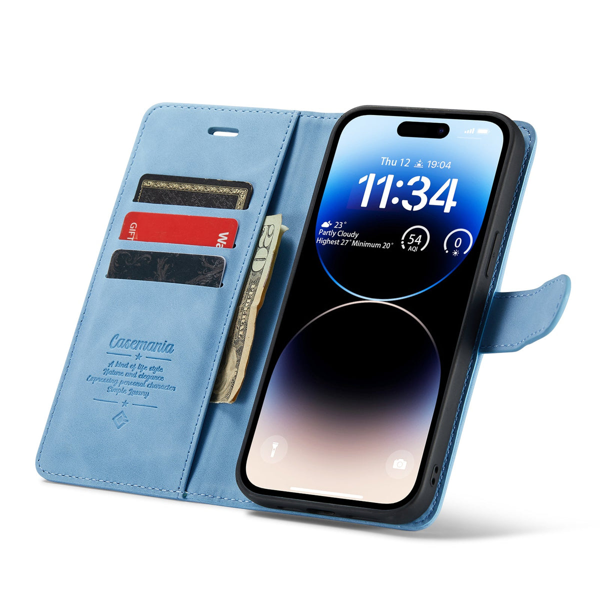 Apple iPhone 15 Pro Hülle - Sky Blue - 2-in-1 Klapphülle mit Kartenfach