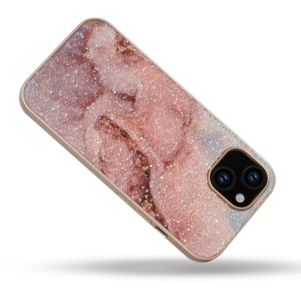Apple iPhone 15 Hoesje - Roze - Diamant Marmer Glitter Back Cover