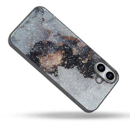 Apple iPhone 16 Plus Hülle - Grau - Diamant-Marmor-Glitzer-Backcover
