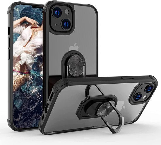 Apple iPhone 13 Mini Hoesje - Zwart - Ring Kickstand Back Cover