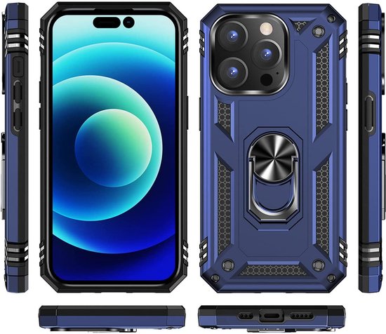 Apple iPhone 14 Pro Max Hoesje - Blauw - Armor Kickstand Back Cover