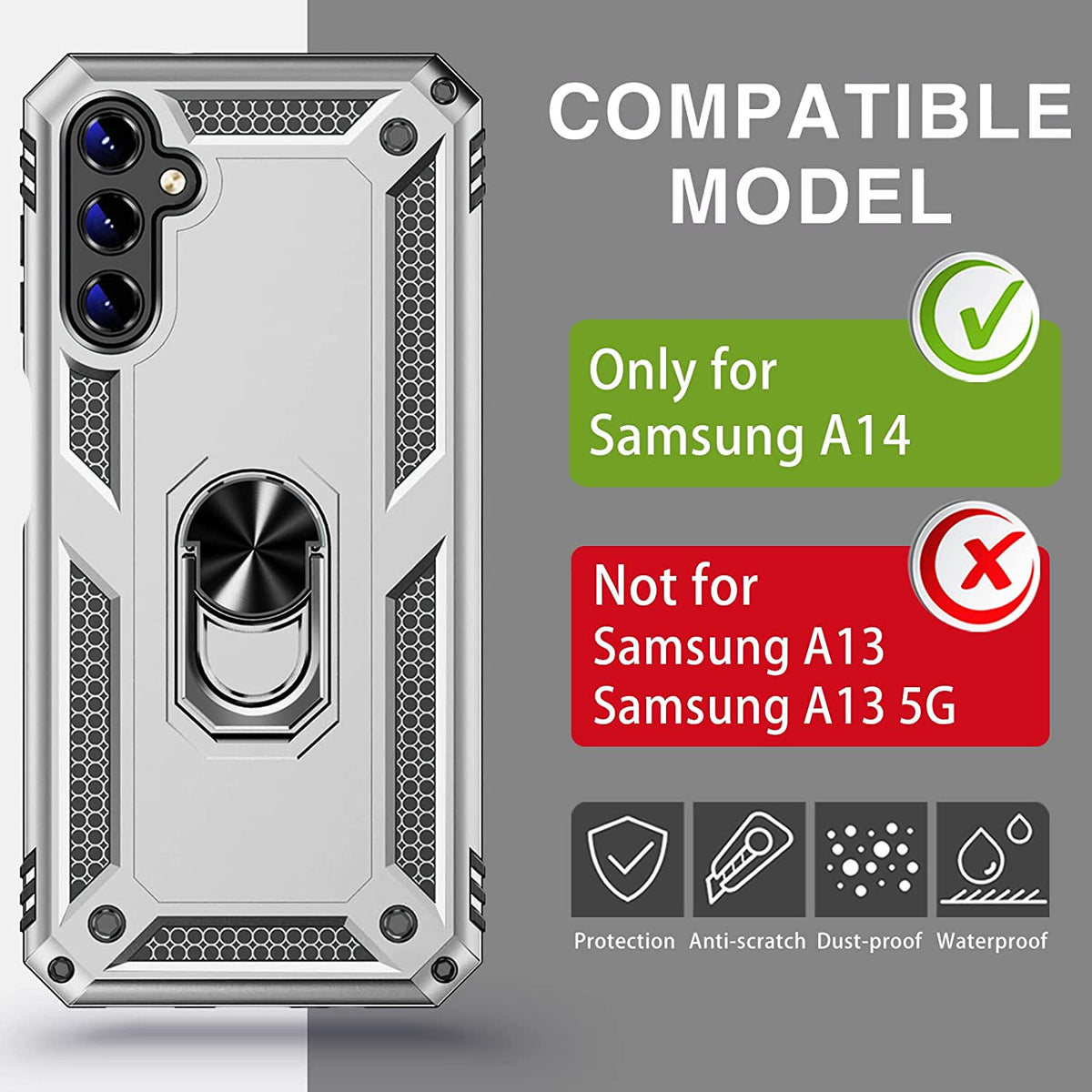 Samsung Galaxy A14 4G Hoesje - Grijs - Armor Kickstand Back Cover