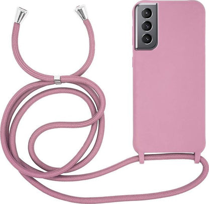 Samsung Galaxy S21 Case - Pink - Silicone Back Cover with Phone Strap