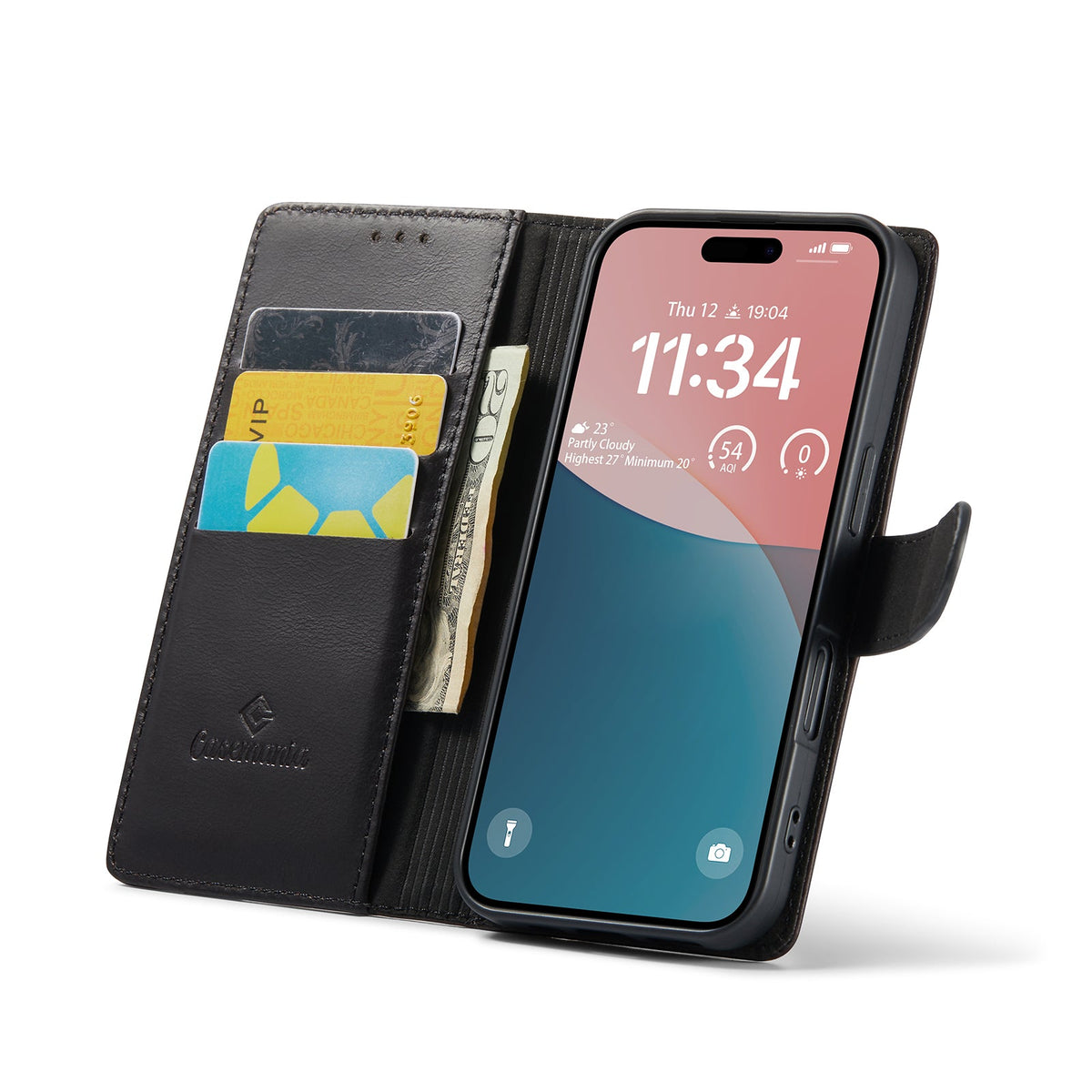 iPhone 16 Hoesje - Zwart - Leather Bookcase