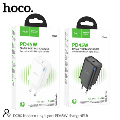 Hoco 45W USB-C Schnellladegerät - Weiß