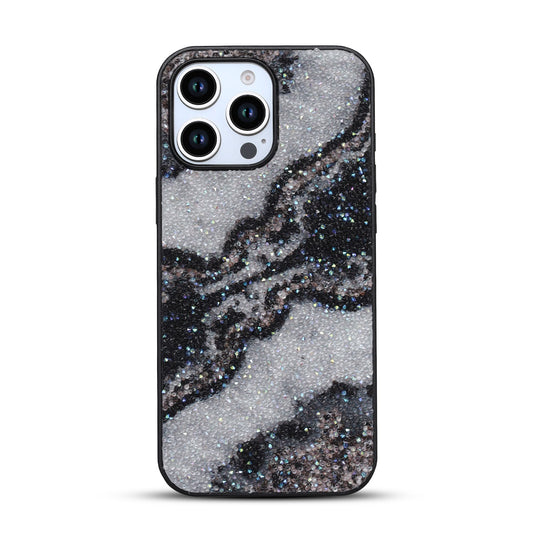 Apple iPhone 16 Pro Hülle - Schwarz - Diamant-Marmor-Glitzer-Backcover