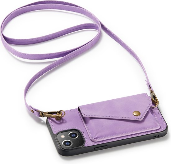 Apple iPhone 13 Case - Purple - Luxury Back Cover with Phone Strap