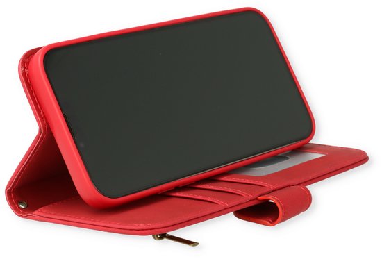 Apple iPhone 14 Hoesje - Crimson Red - Luxe Bookcase met Rits