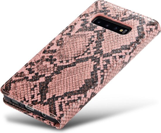 Samsung Galaxy S10+ Hoesje - Roze - Luxe Slangen Bookcase