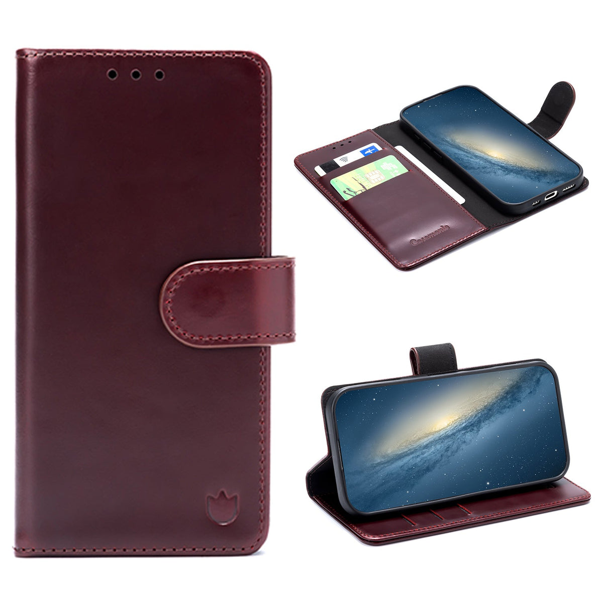 Samsung Galaxy S25 Edge Hoesje - Burgundy Red - Echt Leren Bookcase