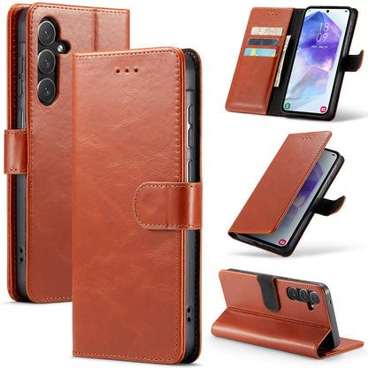 Samsung Galaxy A55 Hoesje - Sienna Brown - Echt Leren Bookcase