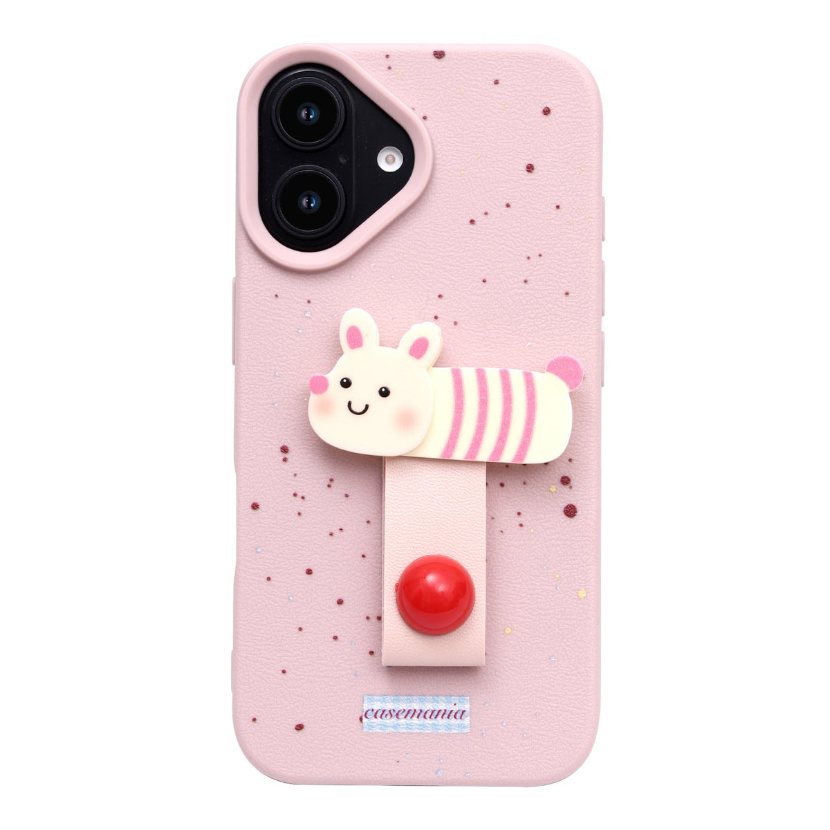 Apple iPhone 16 Hülle - Rosa Hase - Silikon Backcover mit Fingerhalter