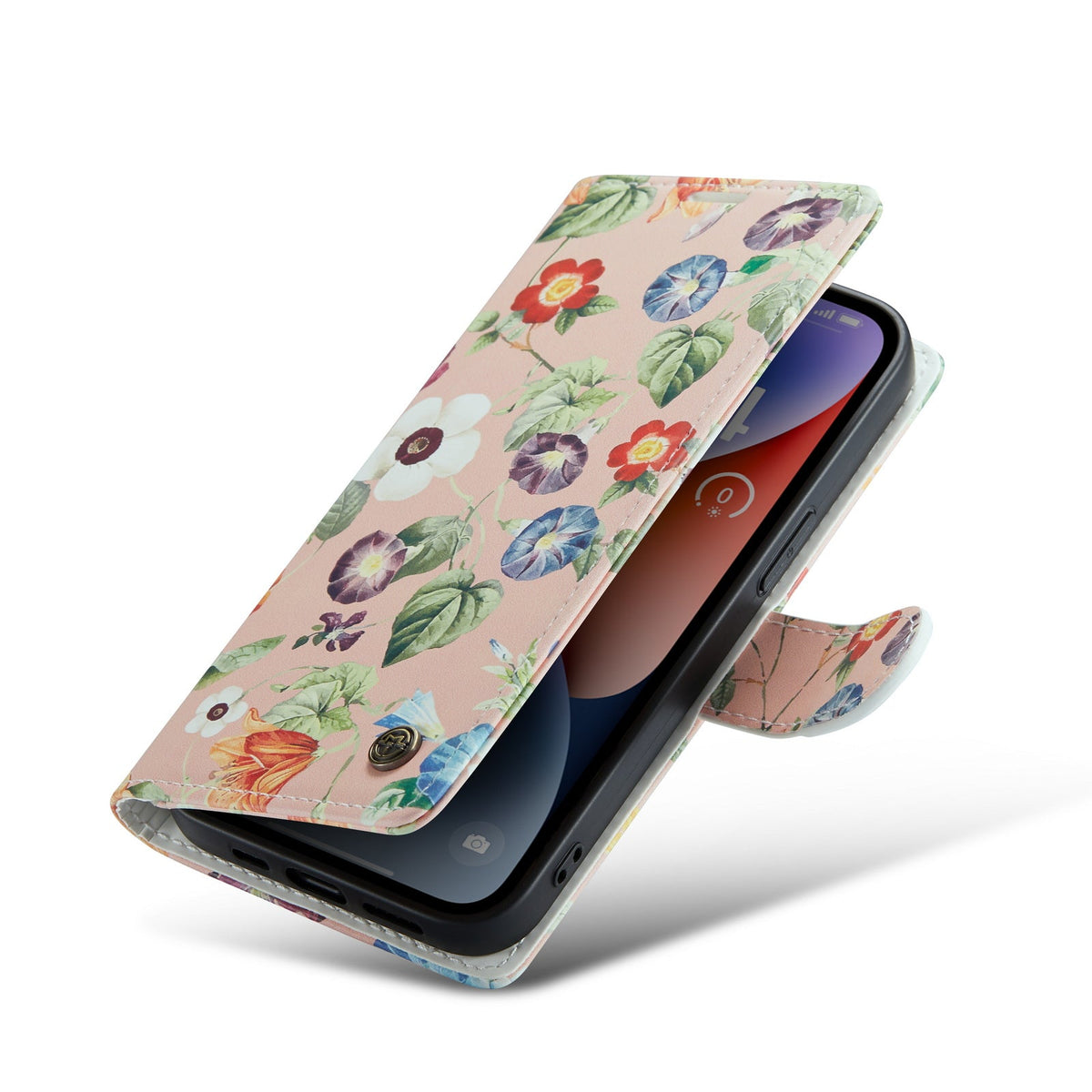 iPhone 14 Plus Hoesje - Bloemen Print - Bookcase met Print