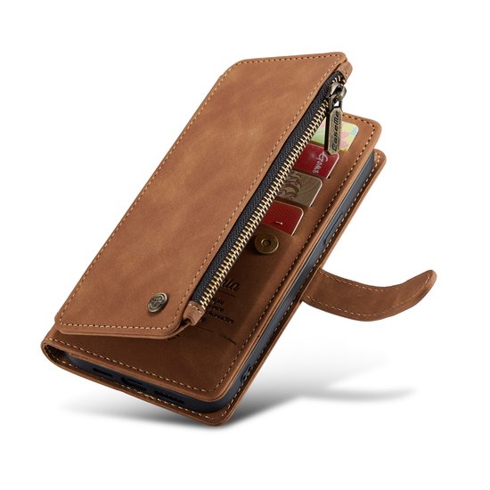 Apple iPhone 14 Pro Max Hoesje - Sienna Brown - Luxe Bookcase met Rits en Telefoonkoord