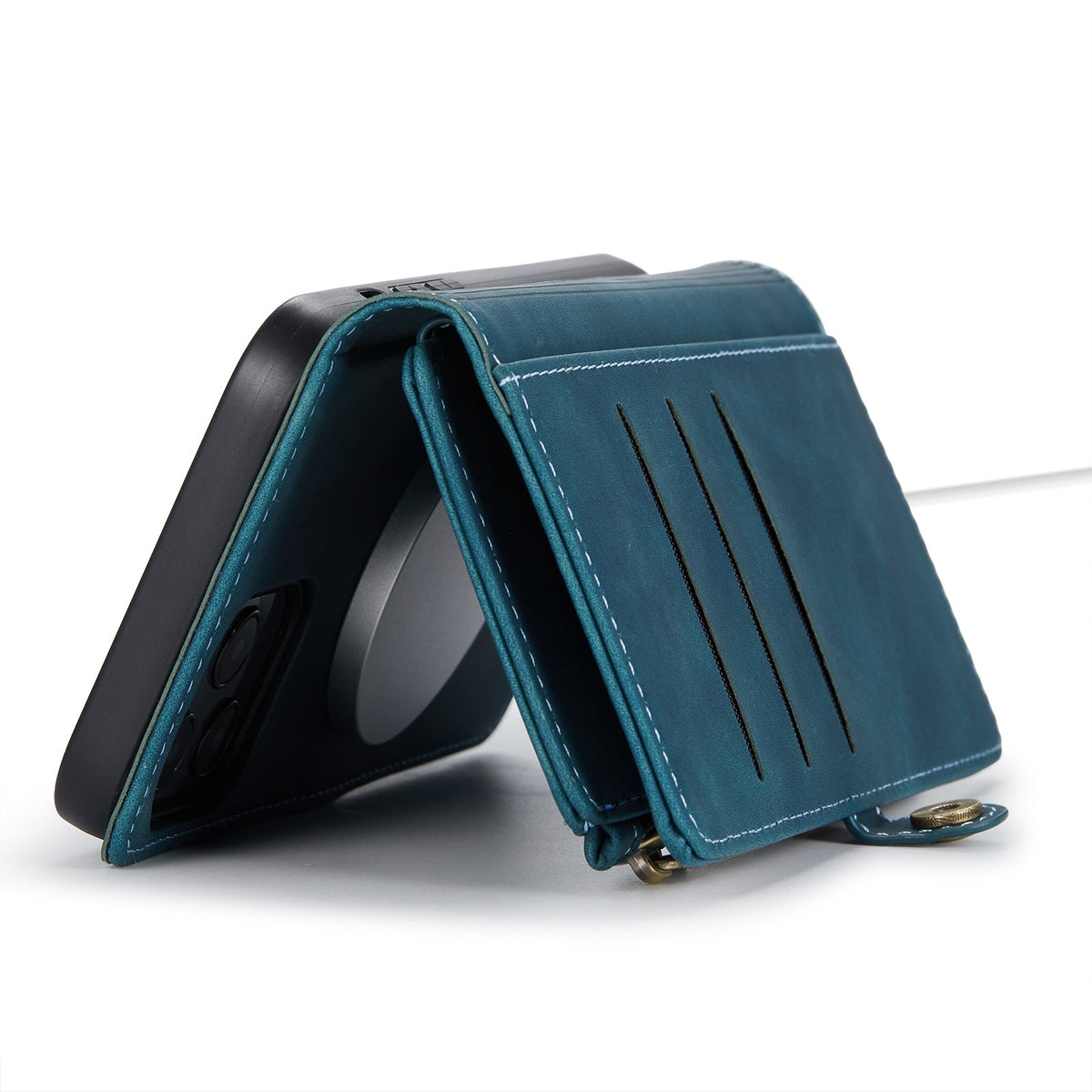 Apple iPhone 15 Plus Hoesje - Emerald Green - Luxe MagSafe Bookcase met Rits en Telefoonkoord