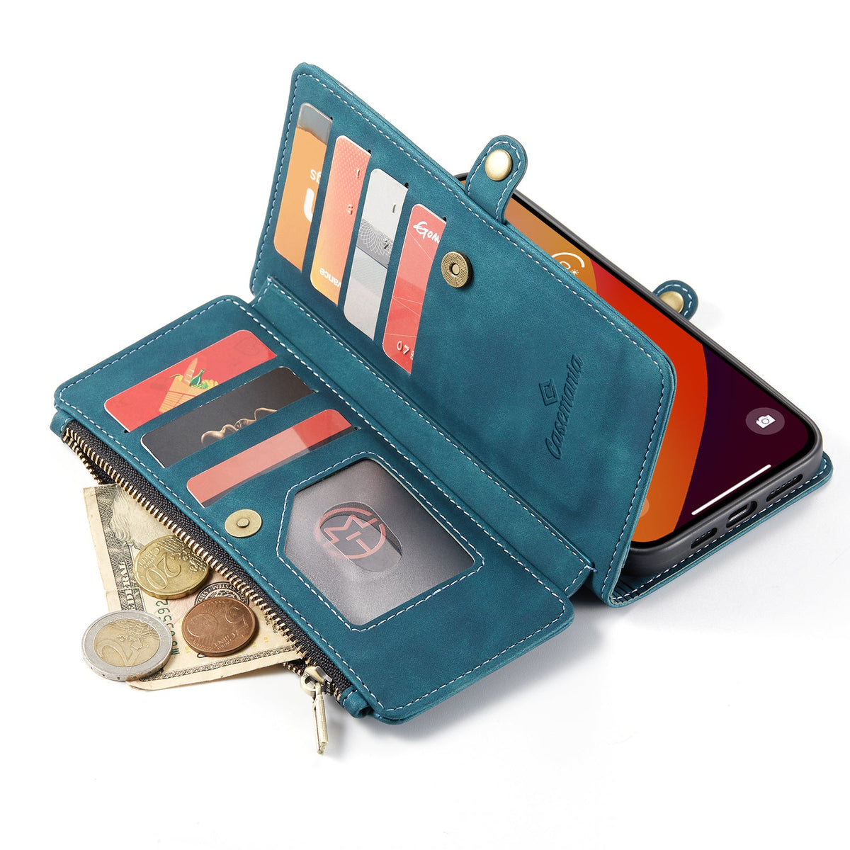 Apple iPhone 15 Plus Hoesje - Emerald Green - Luxe MagSafe Bookcase met Rits en Telefoonkoord