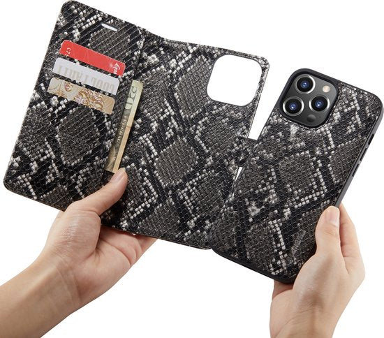 Apple iPhone 13 Pro Max Hoesje - Zwart - Luxe Slangen Bookcase