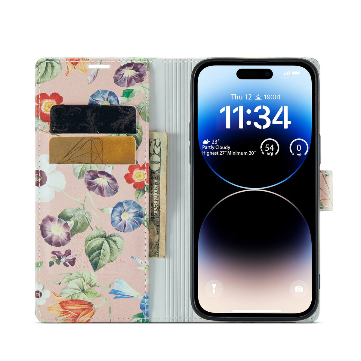 Apple iPhone 14 Pro Max Hülle - Blumen - Klapphülle mit Kartenfach und Print