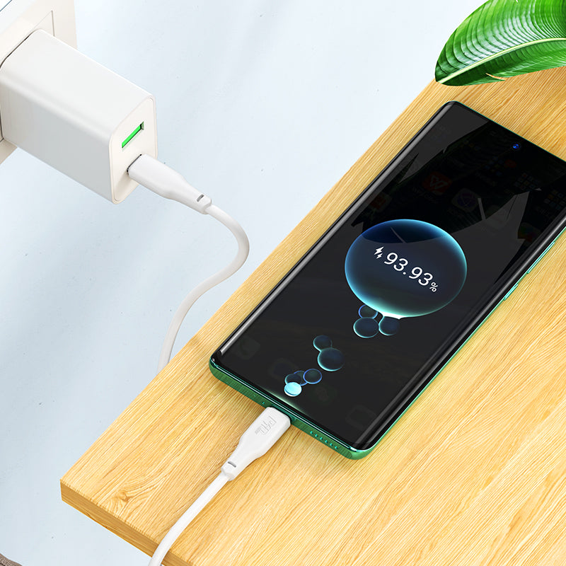 Hoco Chargeur Rapide USB-C 20W avec 2x Câble USB-C 1 m + 3 m - Blanc