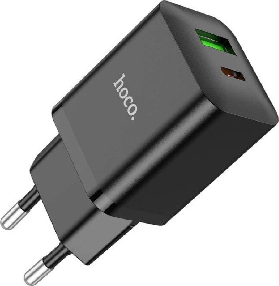 Hoco 20W Schnellladegerät 2-Port USB-C + USB-A - Schwarz