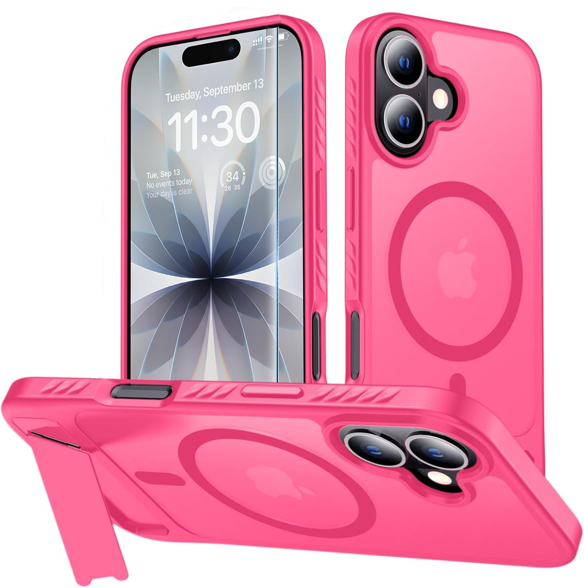 Apple iPhone 17 Hoesje - Neon Roze - Matte Armor MagSafe Back Cover met Kickstand