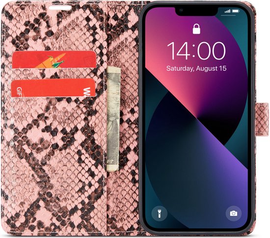 Apple iPhone 13 Pro Hoesje - Roze - Slangen Bookcase