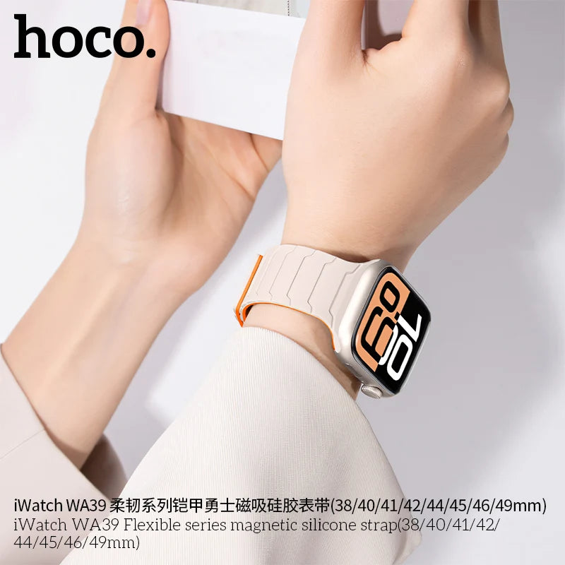 Apple Watch Bandje 38/40/41/42 mm - Hoco Magnetisch Siliconen - Starlight met Oranje