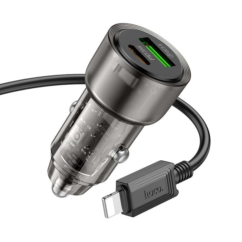 Hoco 38W Car Charger with Lightning Cable 1m - Black