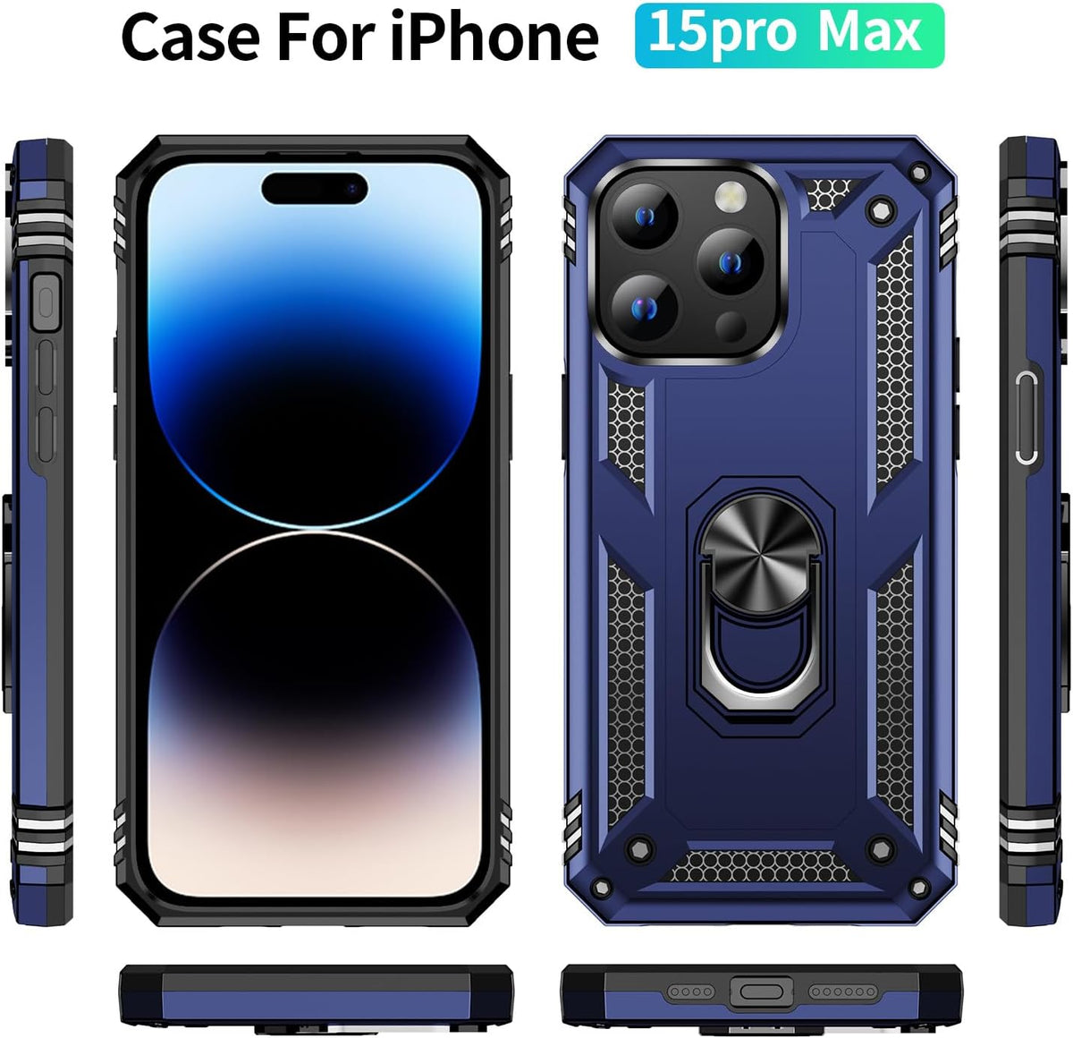 Apple iPhone 15 Pro Max Hülle - Blau - Armor-Ständer-Backcover
