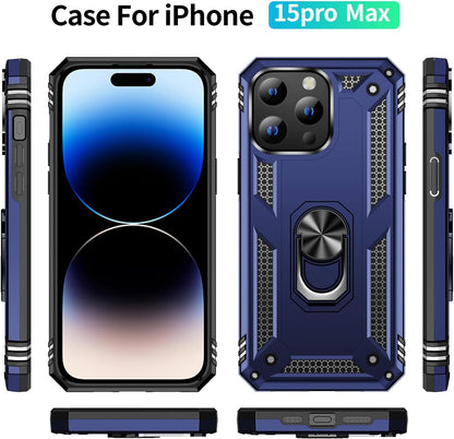 Apple iPhone 15 Pro Max Hülle - Blau - Armor-Ständer-Backcover