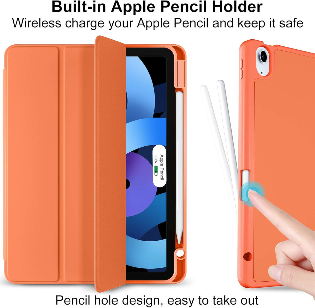 Apple iPad Air 5 10.9 (2022) Tablet Case - Orange - Pen Slot Smart Cover