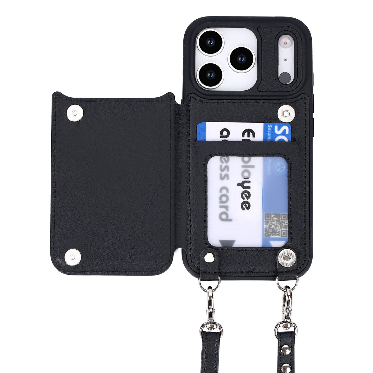iPhone 17 Pro Hoesje - Zwart - Luxe Back Cover met Telefoonkoord en Rits