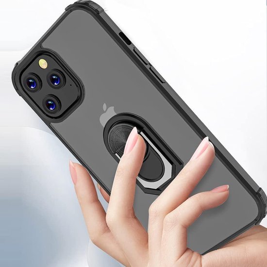 Apple iPhone 13 Pro Hoesje - Zwart - Ring Kickstand Back Cover