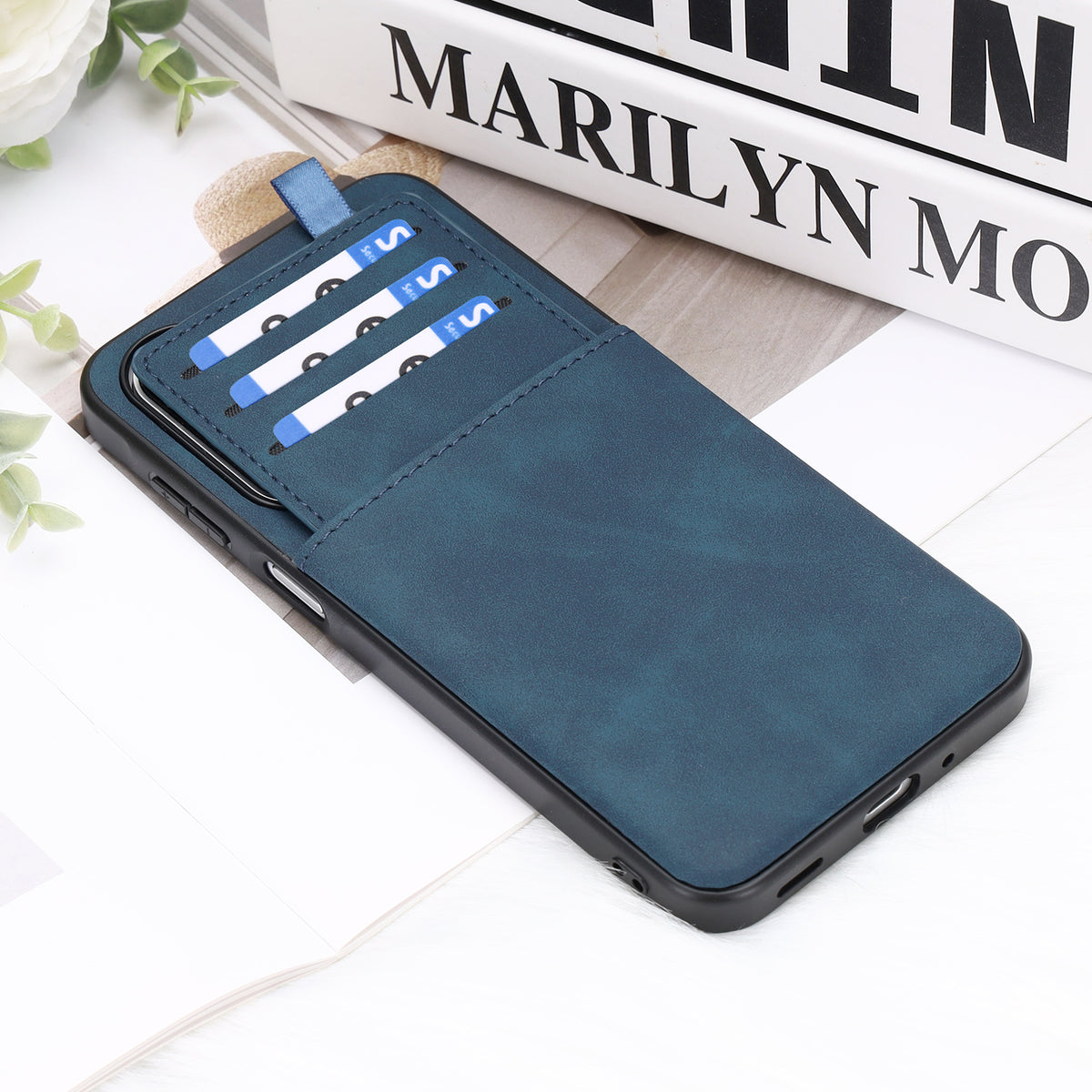 Samsung Galaxy A27 Hoesje - Navy Blue - Kunstleren Back Cover met Pull-Tab Pasjeshouder