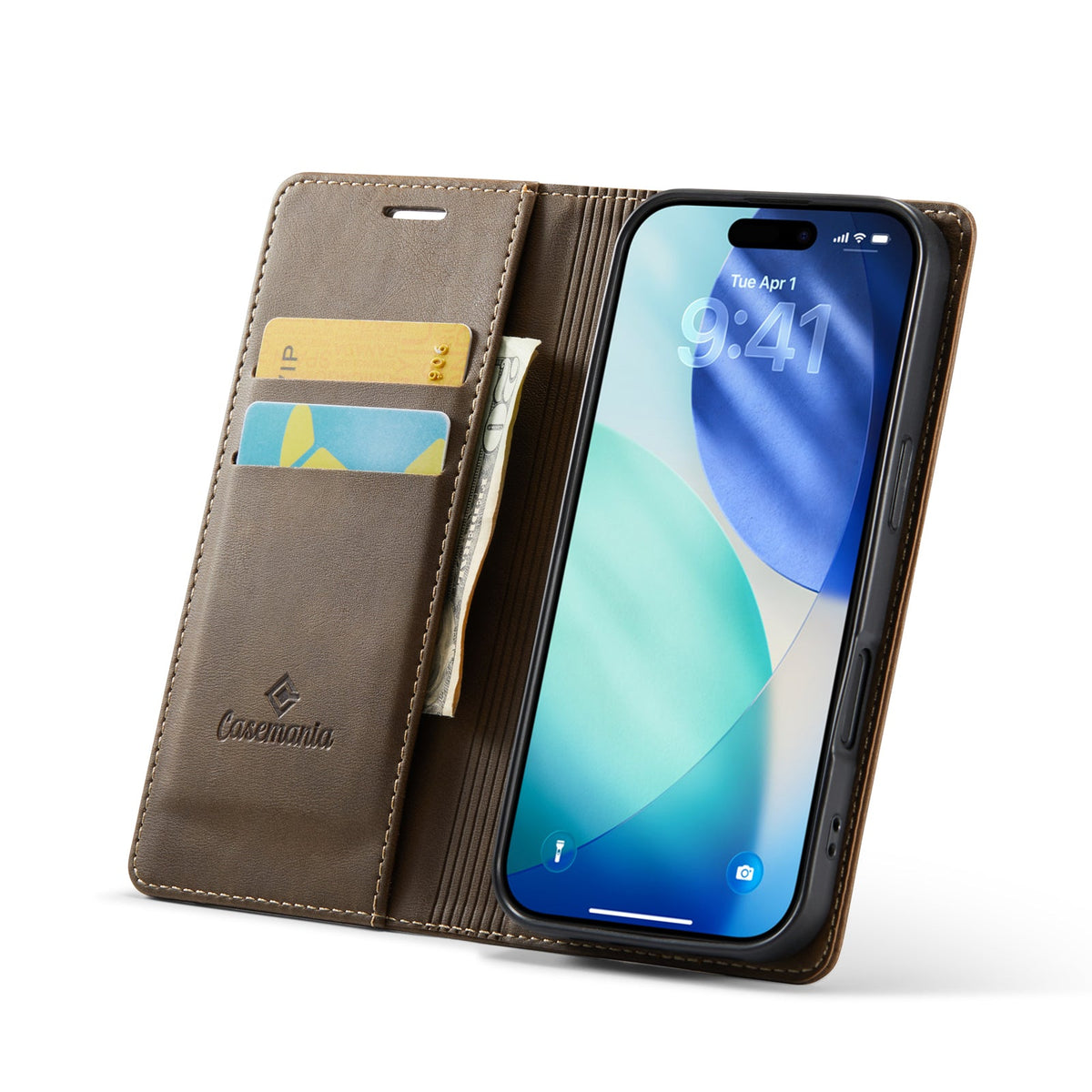 Apple iPhone 17 Case - Cedar Brown - Faux Leather Wallet Case